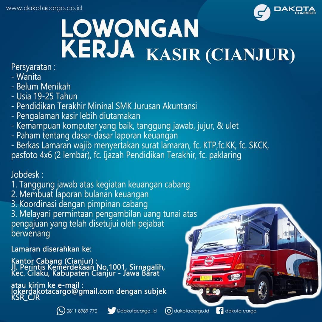Lowongan Kerja Kasir Dakota Cargo di Cianjur