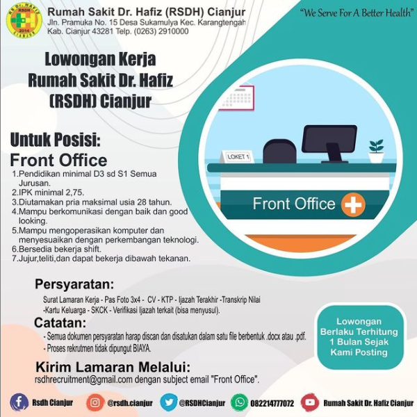 Info Lowongan Kerja 2021 Front Office RSDH Cianjur