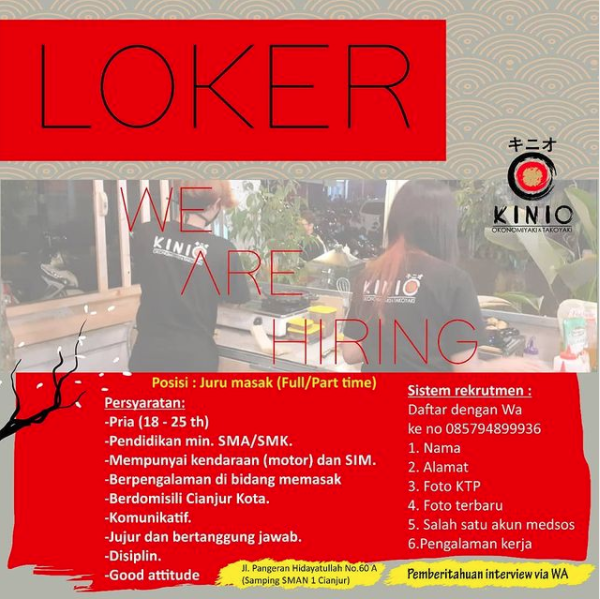 Lowongan Kerja Cianjur 2021, Chef atau Juru Masak di Cafe Kinio Cianjur
