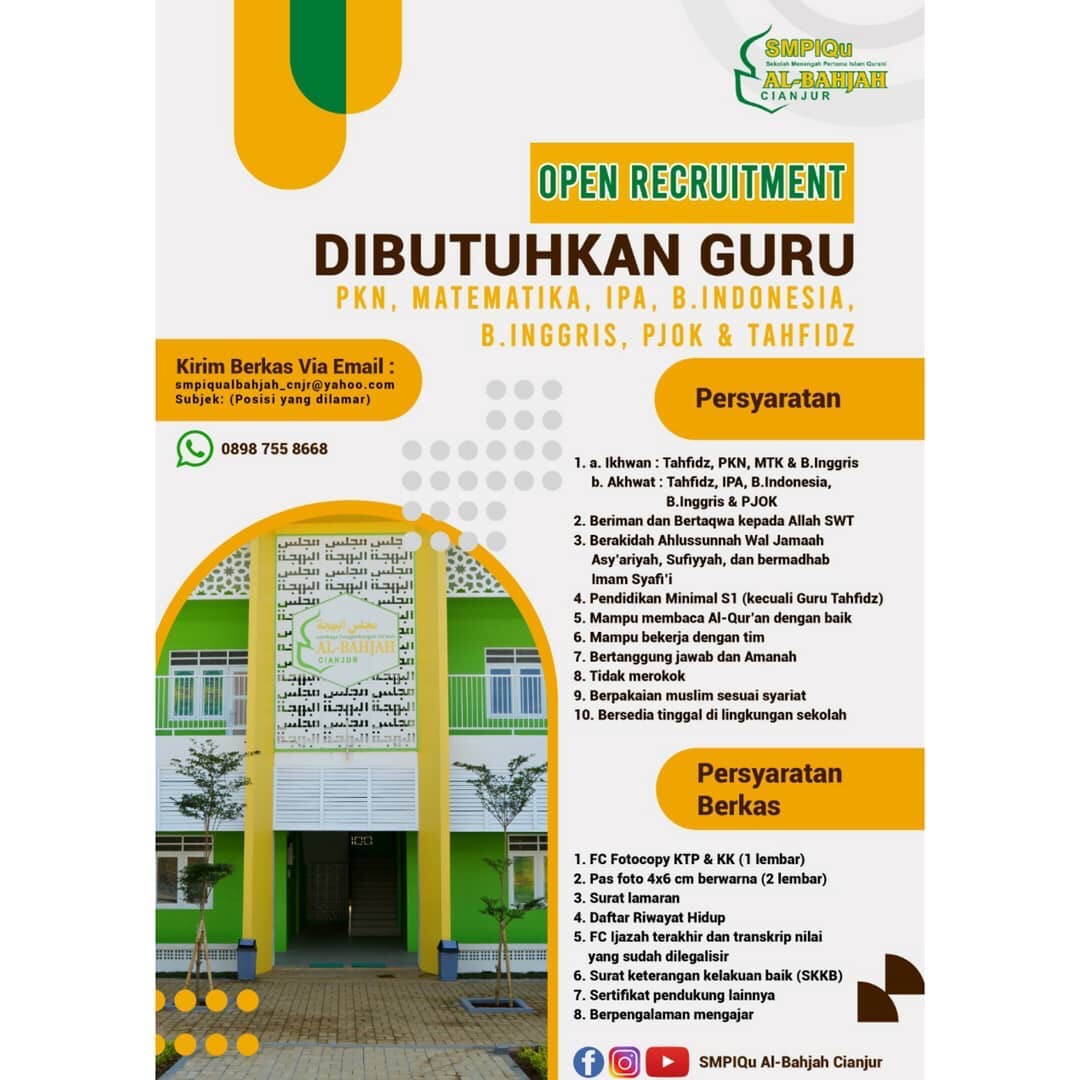 Lowongan Kerja Guru di SMP IQu Al Bahjah Cianjur