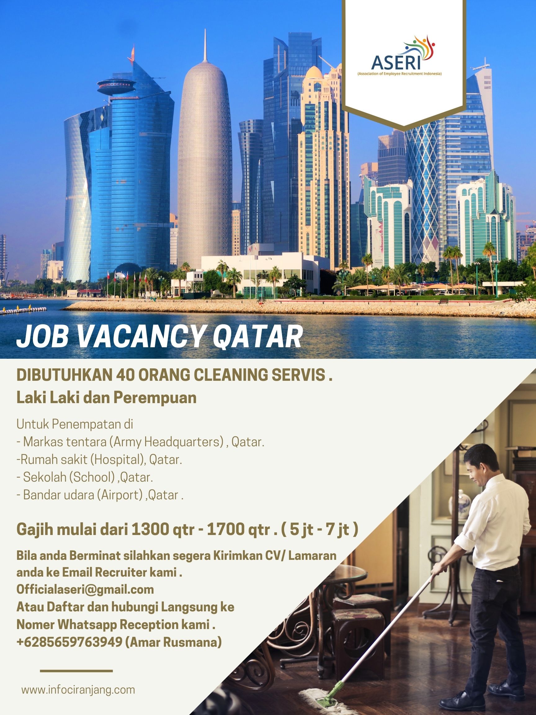 Info Loker Luar Negeri, Cleaning Service di Qatar