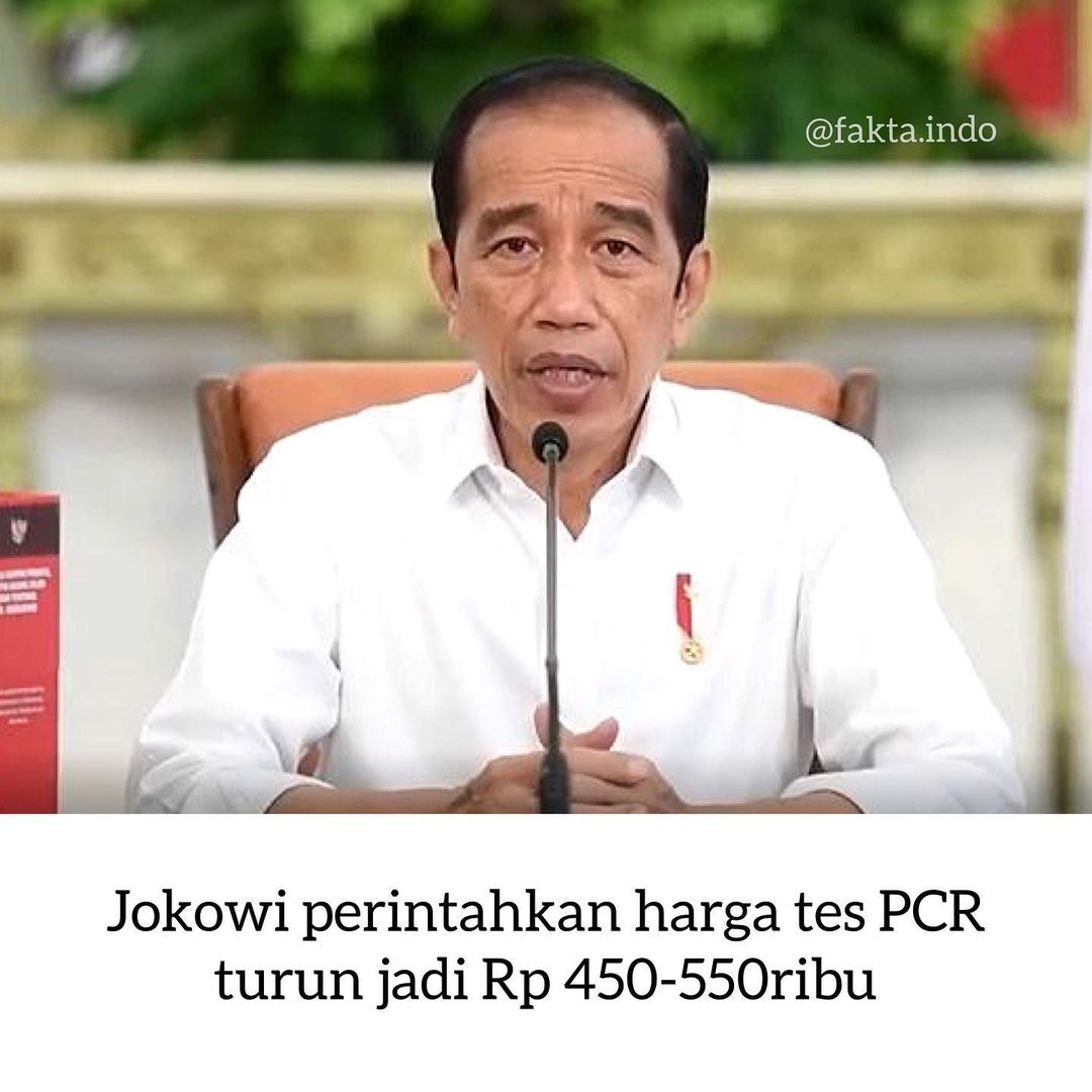 Jokowi meminta agar biaya tes PCR di kisaran Rp 450 ribu hingga Rp 550 ribu