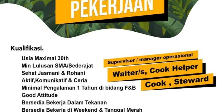 Info Lowongan Kerja Sebagai Manager, Waiter, Cook, Steward Di Bogor