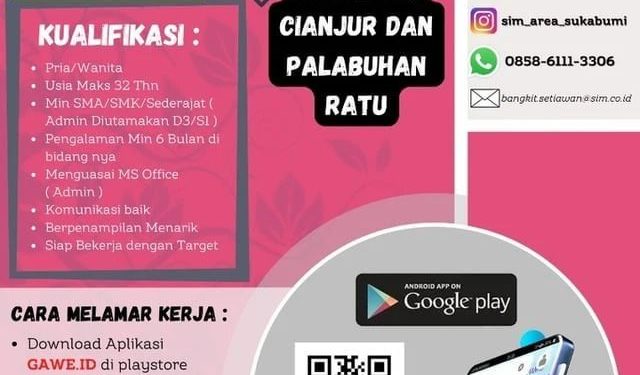 Info Loker di PT Swakarya Insan Mandiri Untuk Penempatan Cianjur, Sukabumi dan Pelabuhan Ratu